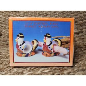Thanksgiving Turkey Napkin Rings 2 Piece Fall Holiday Dinning Decor Earthen Wear